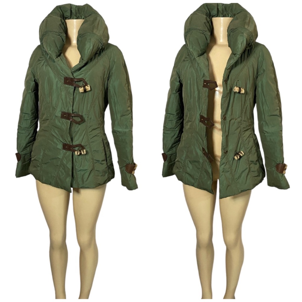 Visconf Italy Buckled Hooded Button Green Puffer Coat Size IT Sz 42 US Size 6